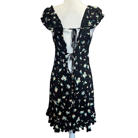 FREE PEOPLE “Like a Lady” Black Floral Mini Dress Size M Open Back, Ruffle Hem - Picture 3 of 8